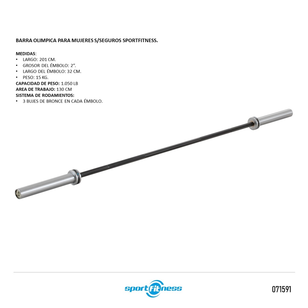 BARRA OLIMPICA PROFESIONAL 2PUL OBM-80 (15KG-201CM) SPORTFITNESS
