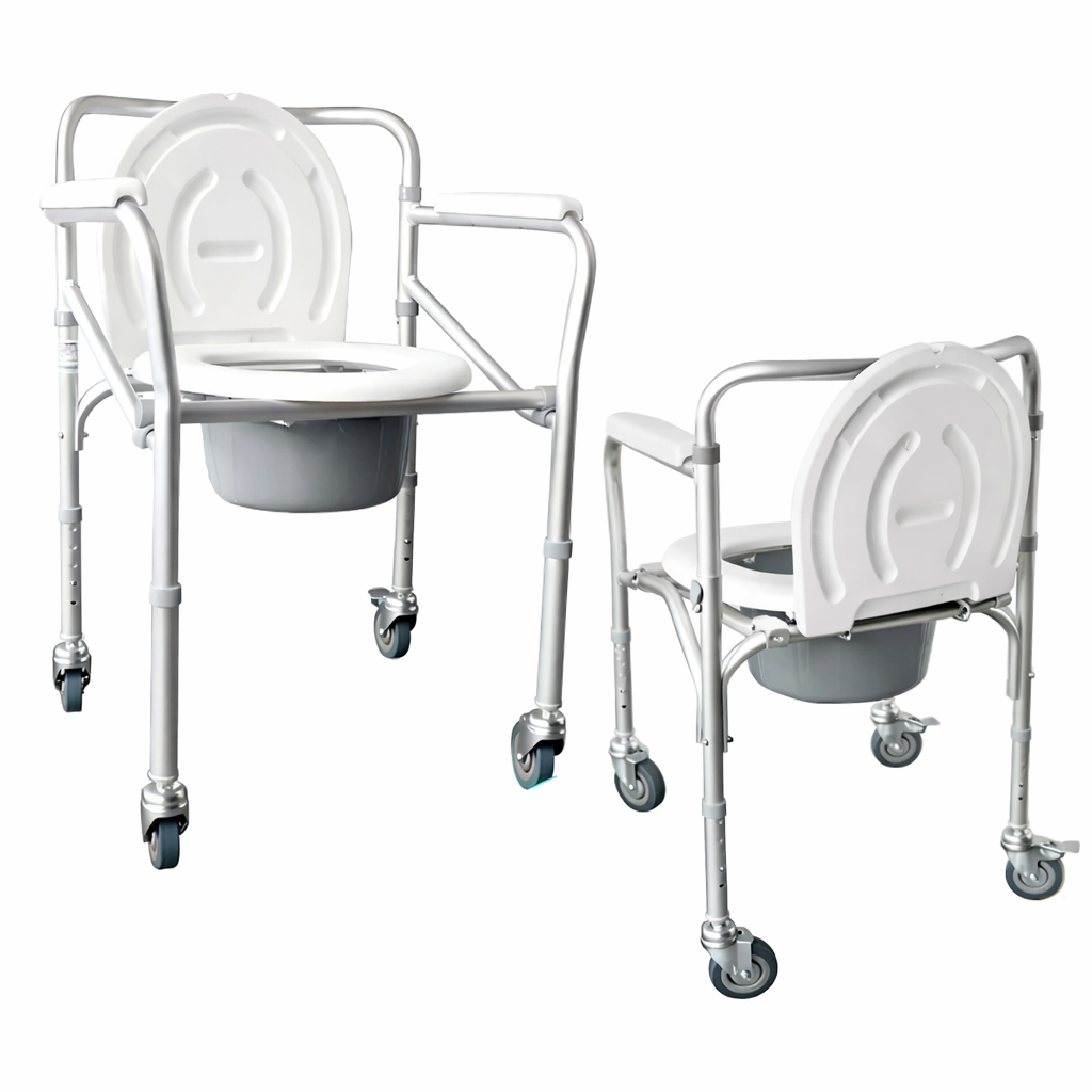 SILLA SANITARIA EN ALUMINIO CON RODACHINES MCO