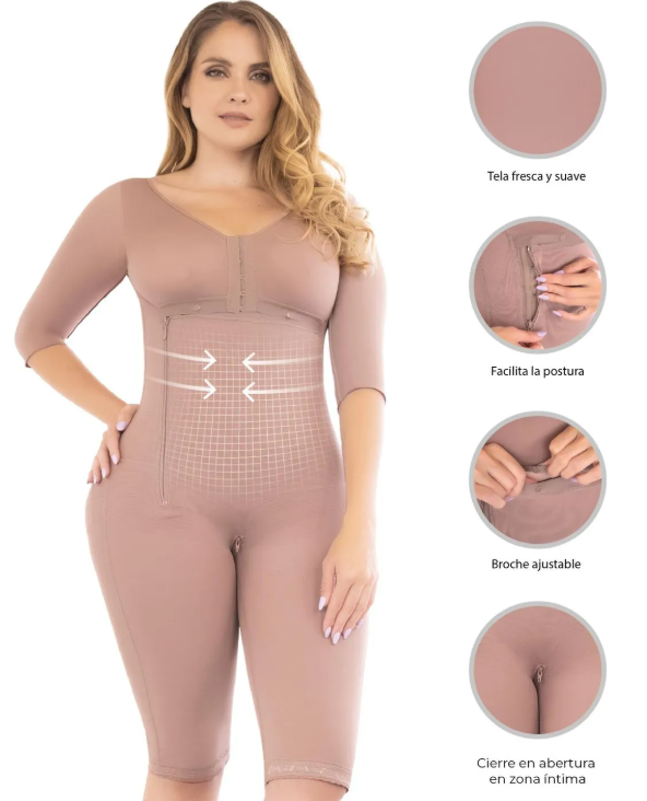 FAJA RODILLA POSTQUIRÚRGICA COMPRESION ALTA CON COBERTURA COMPLETA EN SENOS BRAZO CIERRE LATERAL FAJATE