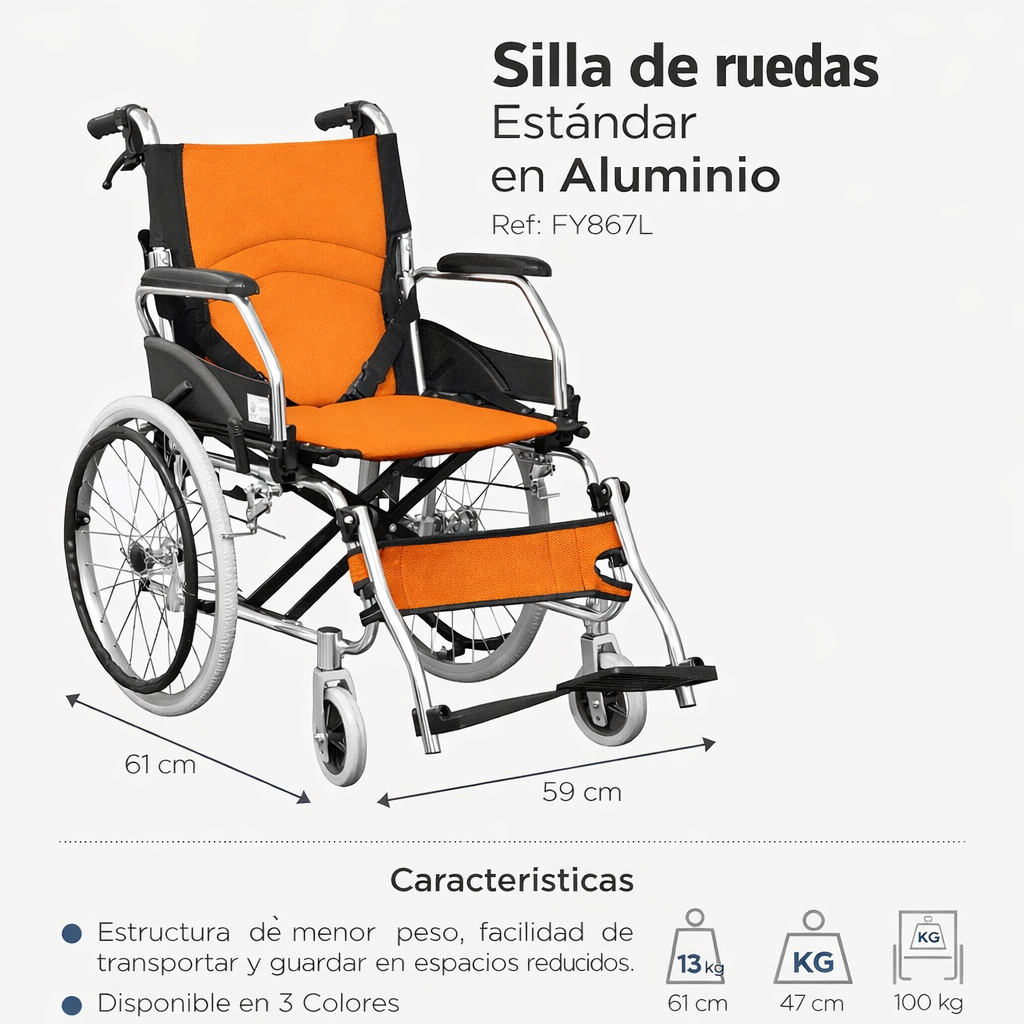 SILLA DE RUEDAS ESTANDAR EN ALUMINIO BRAZOS ABATIBLES PHYSIOTRAUMA 